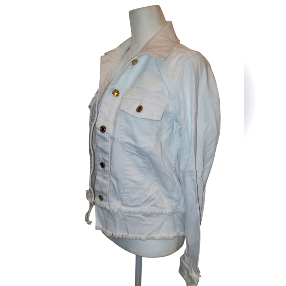 Michael Kors White Denim Jacket Size Small with Gold Toned Hardware